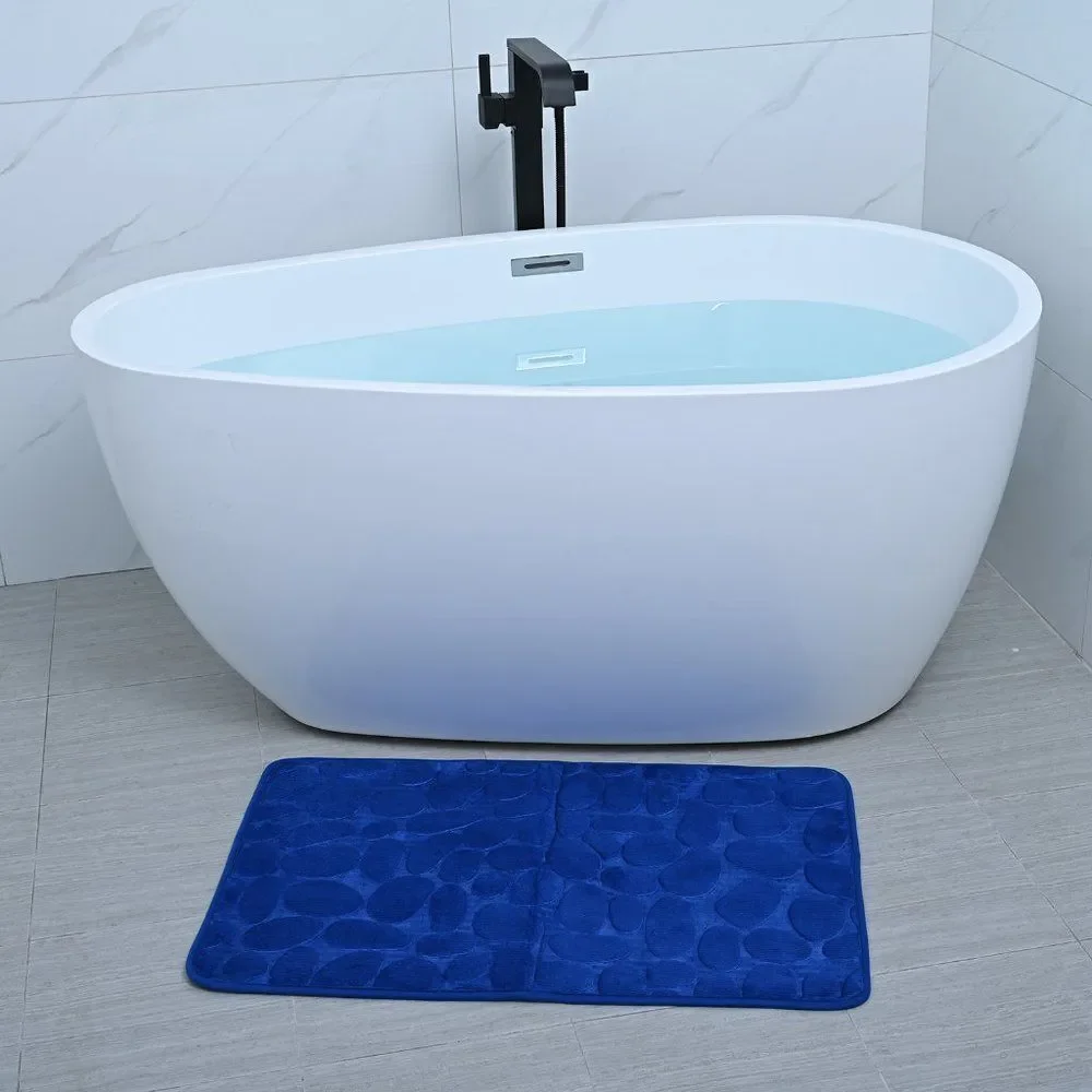 Bathroom Set of 3 Navy Blue Polyester